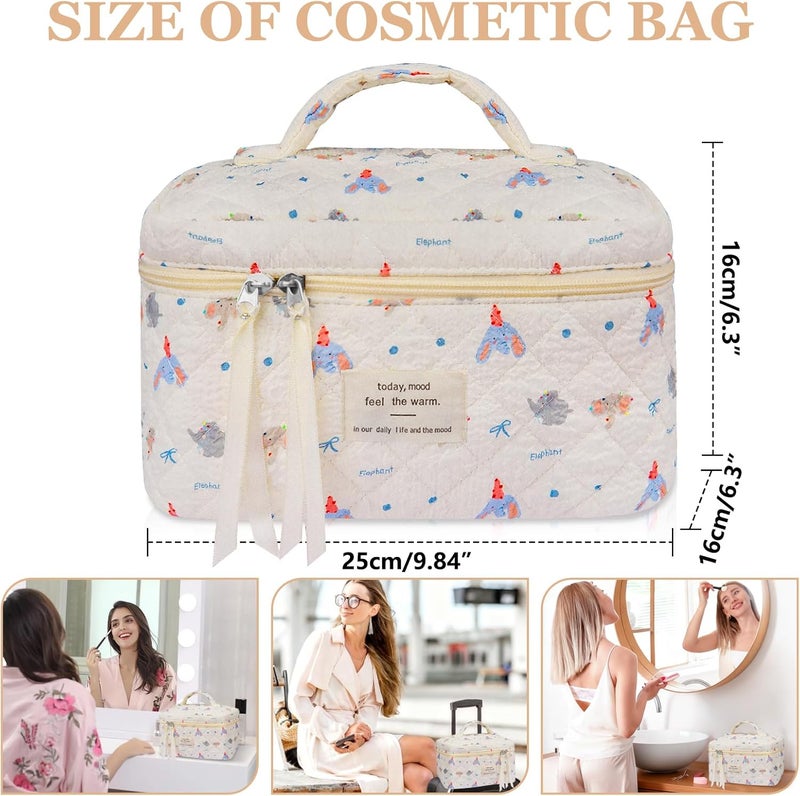 Gosect Large Makeup Bag, Cute Cosmetic Bag for Women Girls, Floral Coquette Aesthetic Toiletry Bag, Travel Make Up Organizer Bag (Small Elephant) - Image 2